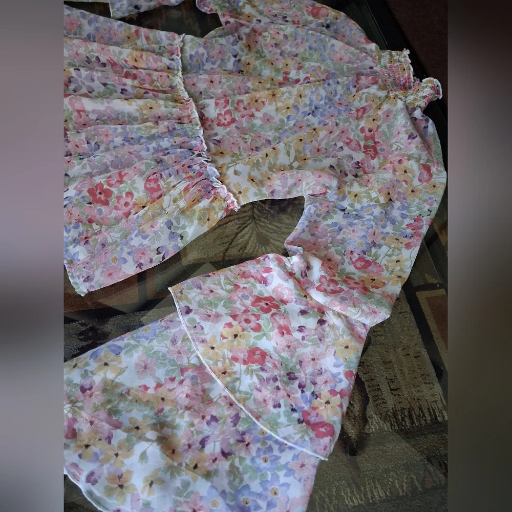 Floral BoHo Bell Sleeve Blouse Multi Color - Picture 3 of 5